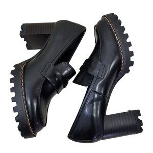 H&M 5.5 Black Chunky Heels Platform Dress Shoes Goth Y2K Steampunk Retro